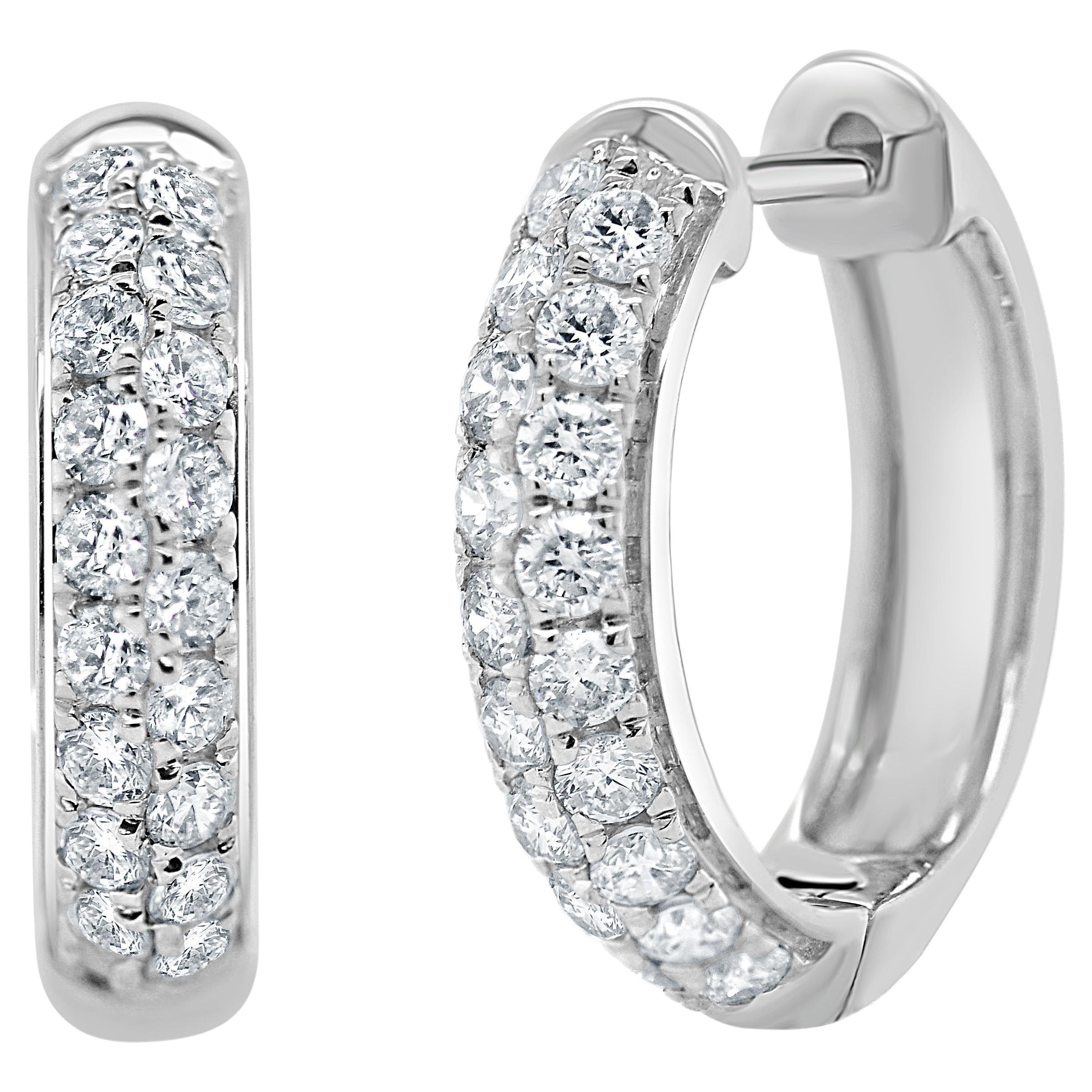14K White Gold 0.65ct Diamond Double Row Earrings for Her For Sale