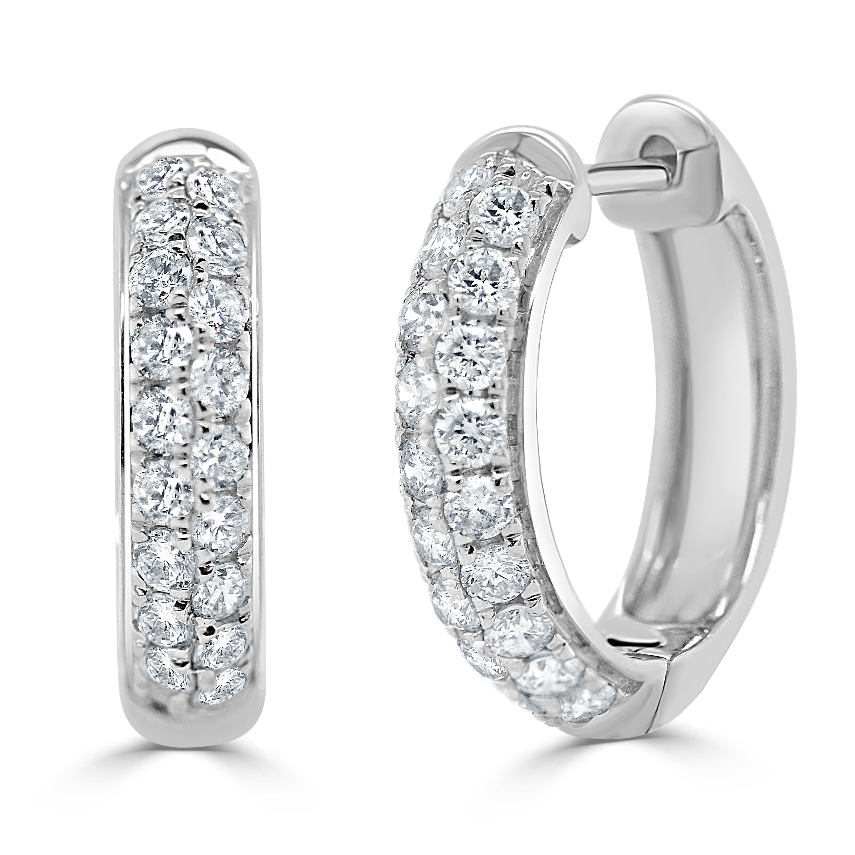 Baguette Cut 14K White Gold 0.65ct Diamond Double Row Earrings for Her For Sale