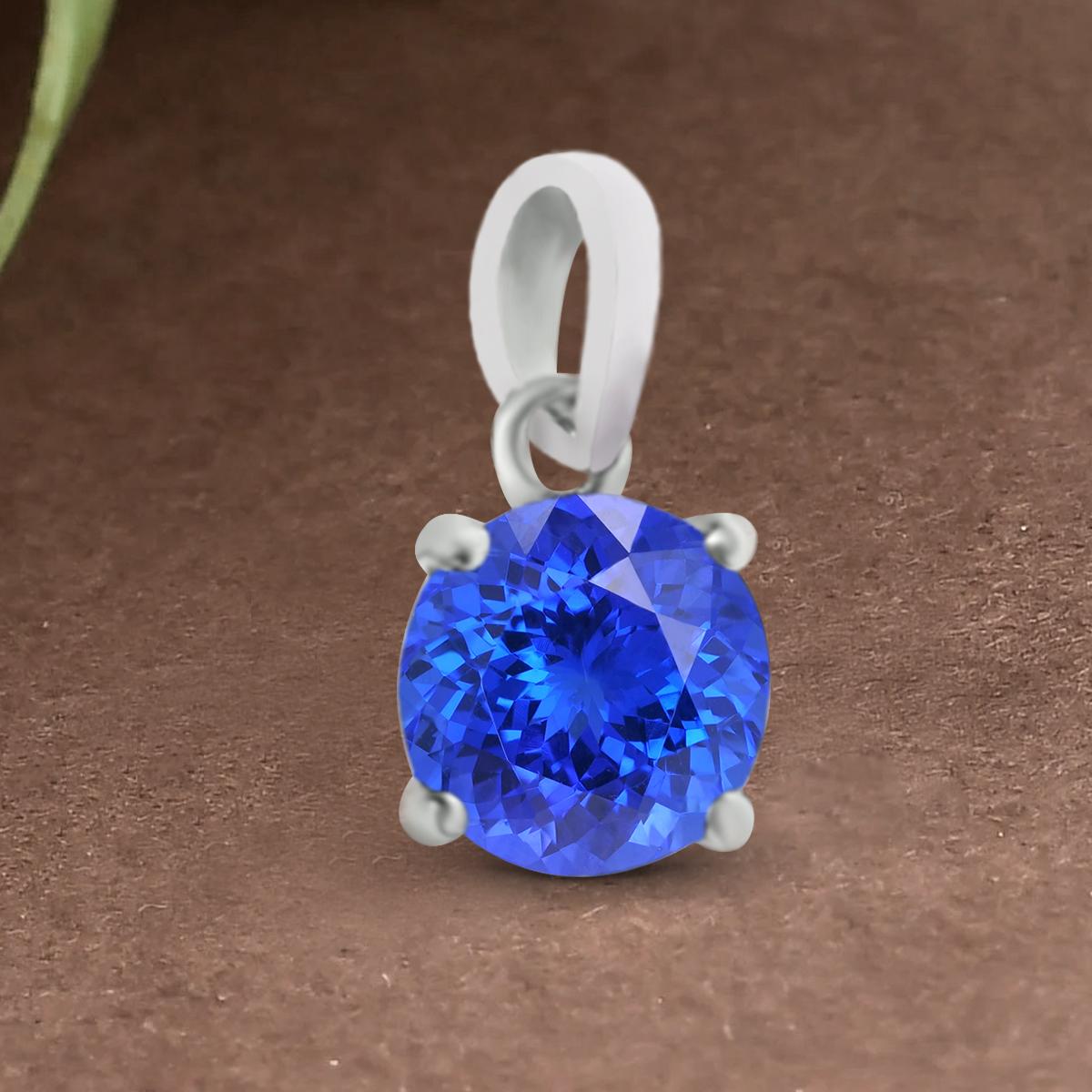 Round Cut 14K White Gold 0.65cts Tanzanite Pendant, Style#TS1325P For Sale