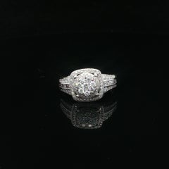 14k White Gold 0.67ctw Round & Baguette Diamond Cluster Engagement Ring