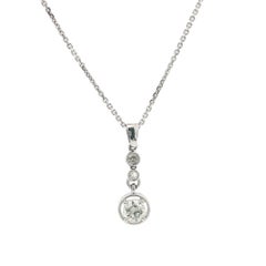 14k White Gold 0.67ctw Round Diamond 3 Stone Target Drop Pendant 16" Necklace