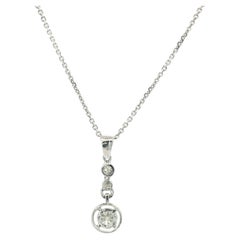 14k White Gold 0.67ctw Round Diamond 3 Stone Target Drop Pendant 16" Necklace