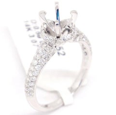 14 Karat White Gold 0.68 Carat 3-Row Pave Diamond Engagement Semi Mount Ring