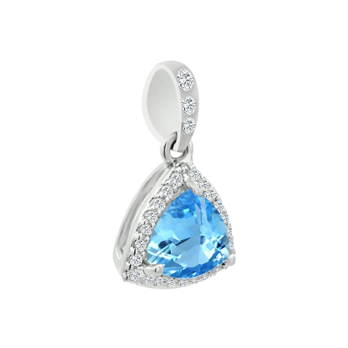 A Striking Trillion Cut 6mm Aquamarine Is The Centre Of Attraction In This Pendant With Its Magnificent Blue Hues Reflecting From The Trillion Cut Facets. This Pendant Is Crafted In 14k White Gold  And The Elegant Stone Is Absolutely Memorizing.