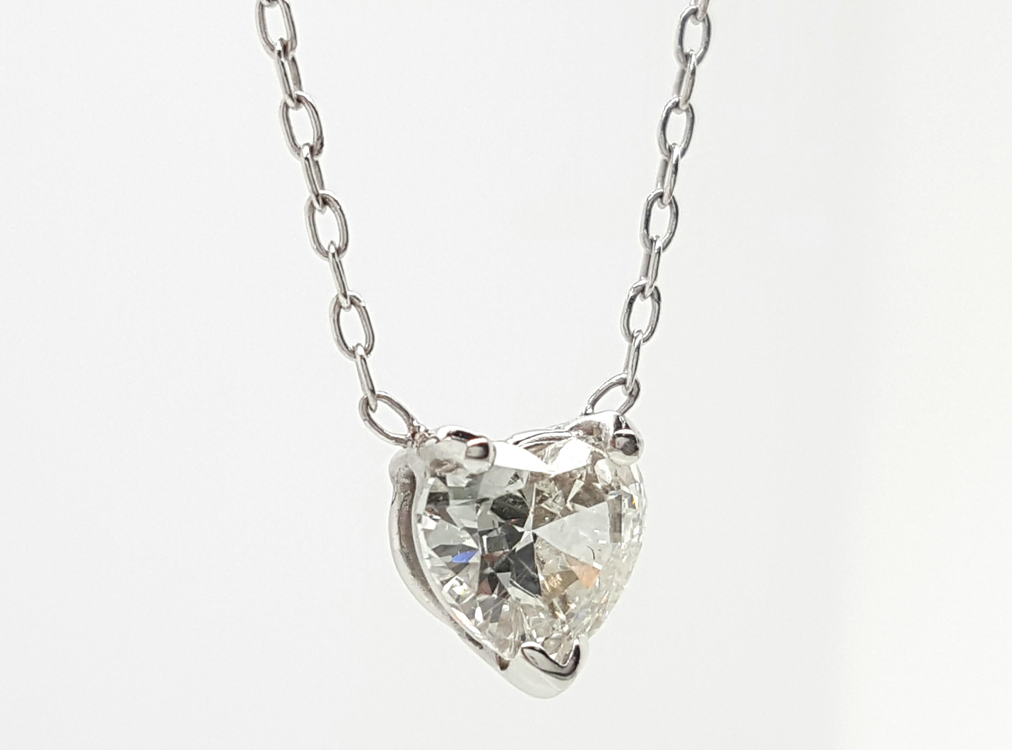 Modern 14 Karat White Gold 0.70 Carat Heart Cut Diamond Pendant Necklace