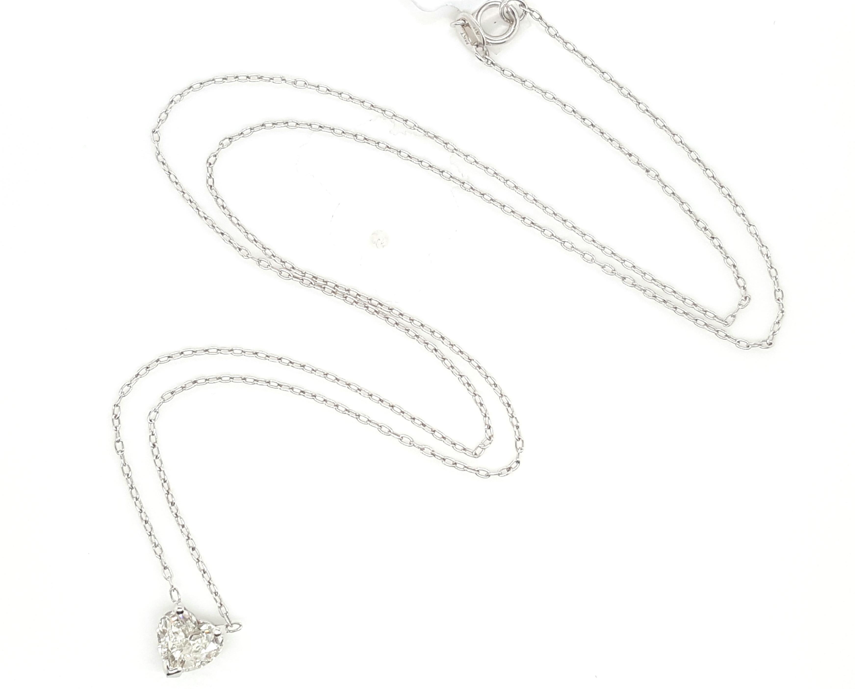14 Karat White Gold 0.70 Carat Heart Cut Diamond Pendant Necklace 1