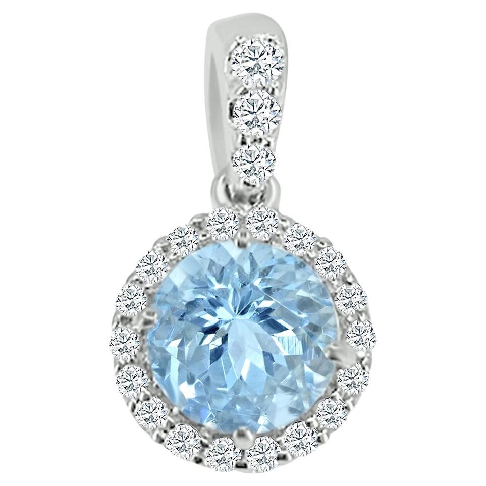 Pendentif en or blanc 14 carats avec aigue-marine et diamants de 0,70 carat, style n°TS1079AQP 20123/4 en vente