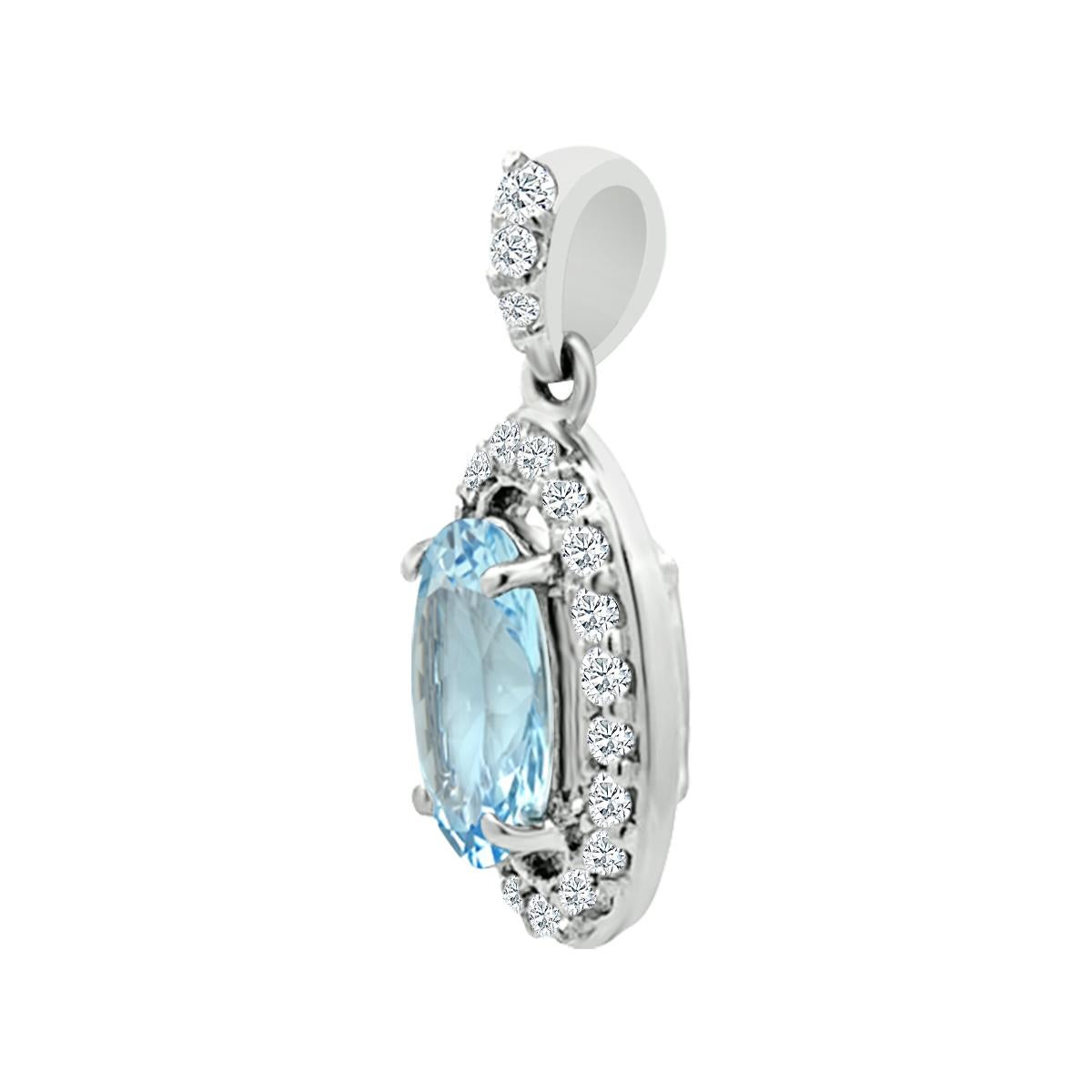 Modern 14K White Gold 0.70cts Aquamarine and Diamond Pendant, Style#TS1310AQP 22029/13 For Sale