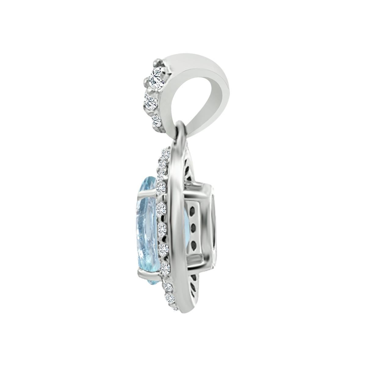 Oval Cut 14K White Gold 0.70cts Aquamarine and Diamond Pendant, Style#TS1310AQP 22029/13 For Sale