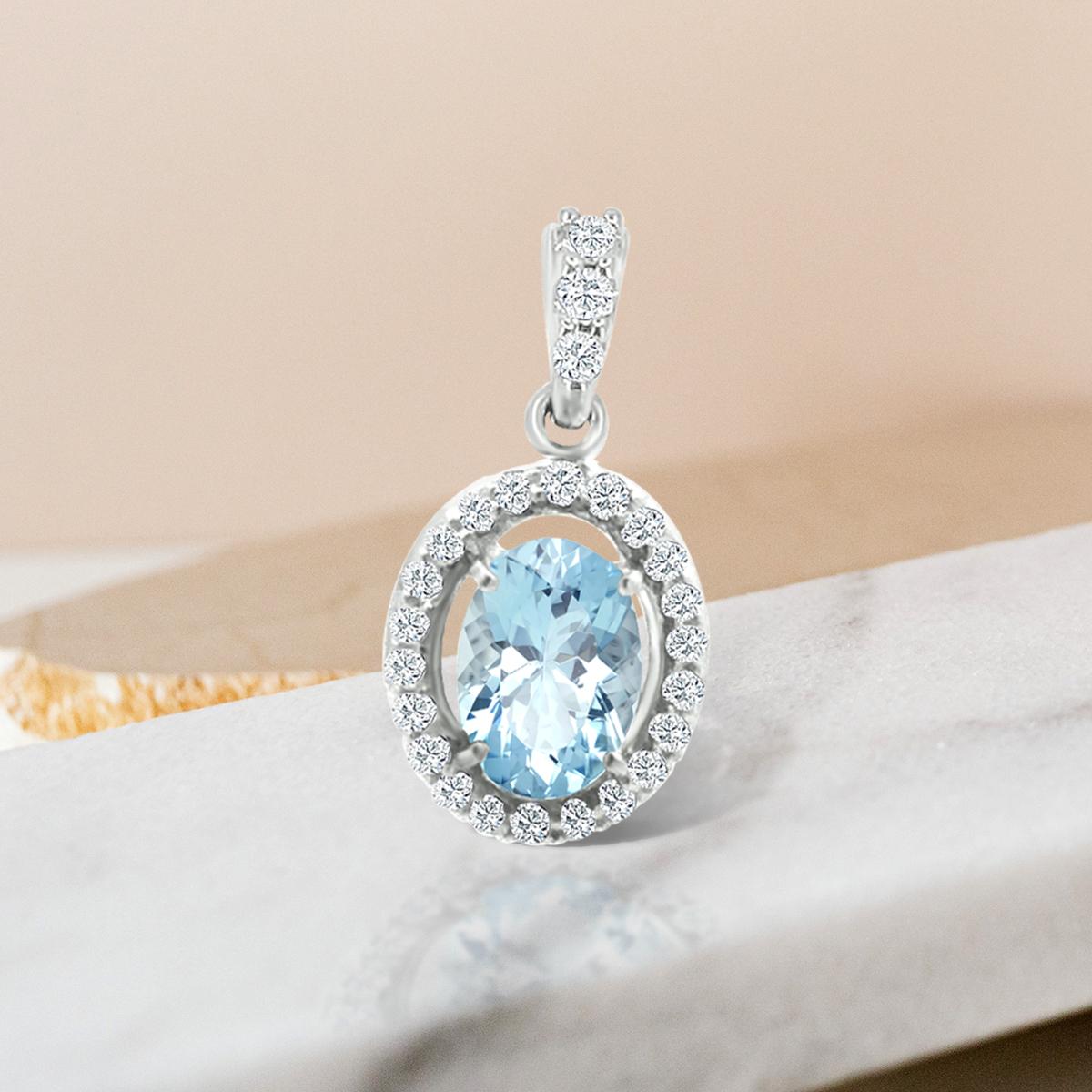 14K White Gold 0.70cts Aquamarine and Diamond Pendant, Style#TS1310AQP 22029/13 In New Condition For Sale In New York, NY