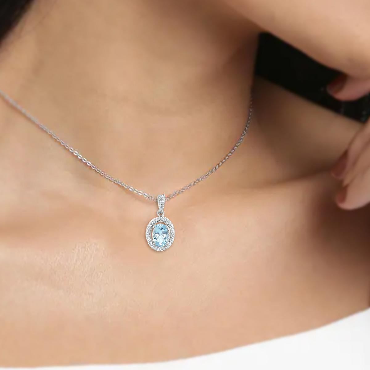 Women's 14K White Gold 0.70cts Aquamarine and Diamond Pendant, Style#TS1310AQP 22029/13 For Sale