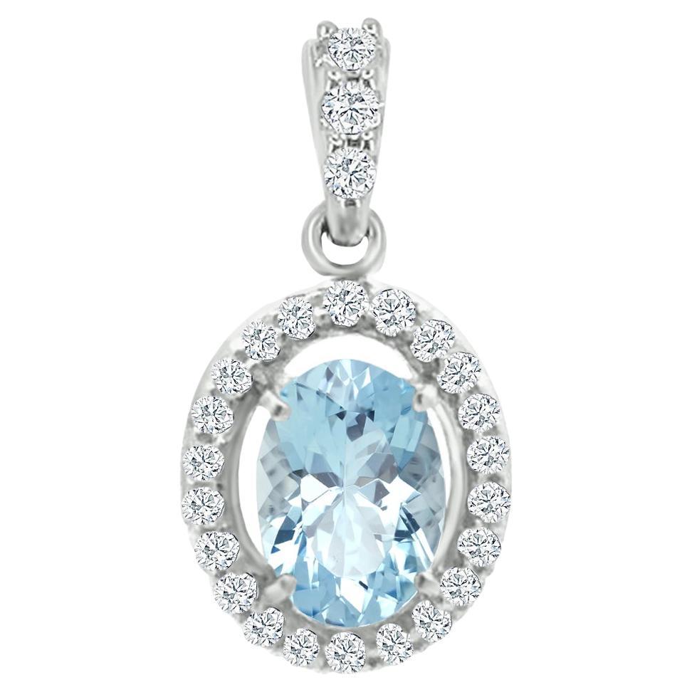 14K White Gold 0.70cts Aquamarine and Diamond Pendant, Style#TS1310AQP 22029/13 For Sale