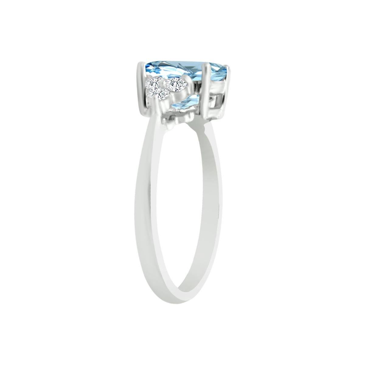 A Stunning Ring That Is Forever Timeless. Adore Your Future Bride With This Truly Glamorous Aquamarine Diamond Ring.
This Ring Is Made In 14k White Gold and Features A Big Oval 7X5mm Aquamarine Gemstone With White Diamonds Surrounded on Either Side