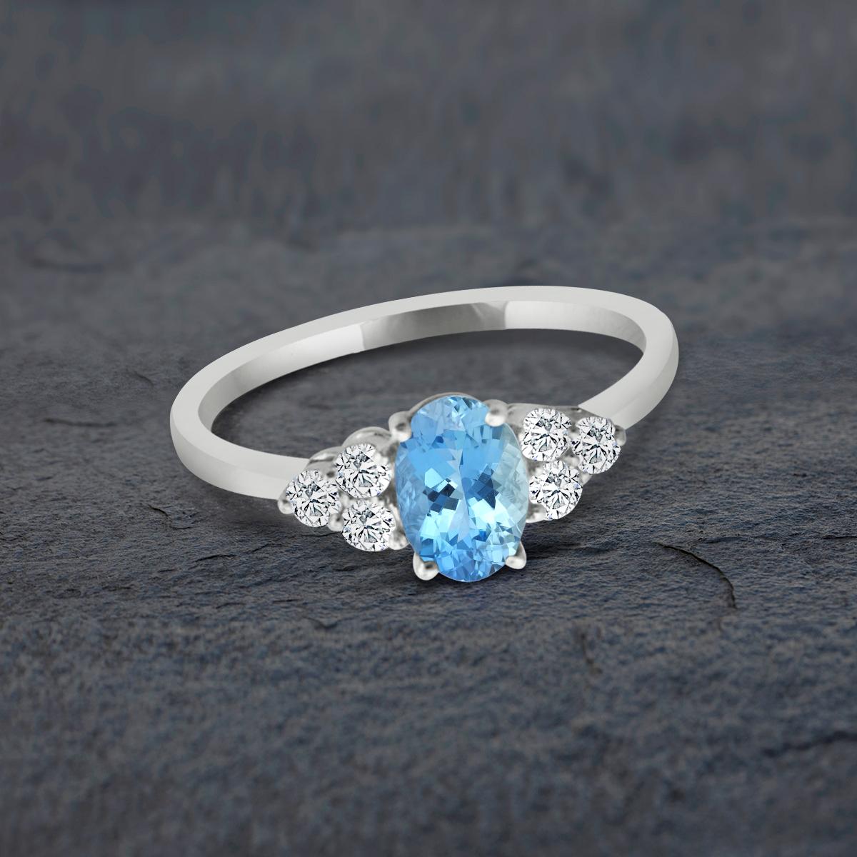 Oval Cut 14k White Gold 0.70cts Aquamarine and Diamond Ring, Style# TS1063AQR 21053/5 For Sale