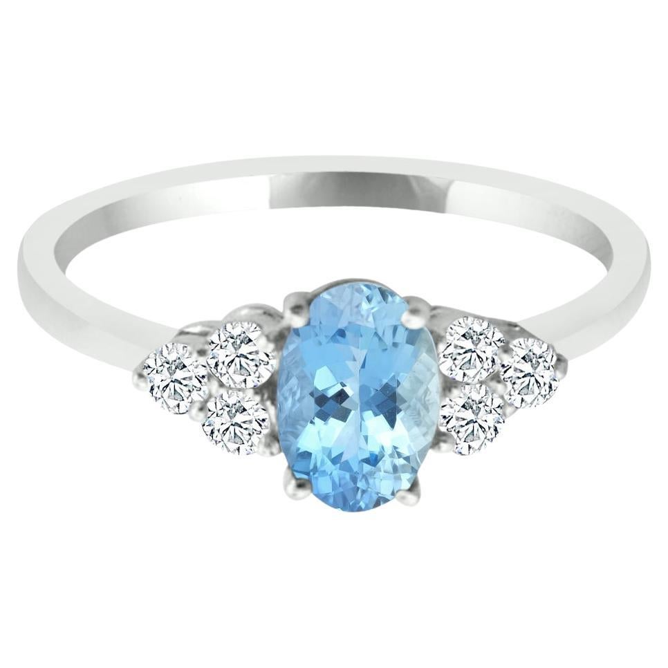 14k White Gold 0.70cts Aquamarine and Diamond Ring, Style# TS1063AQR 21053/5 For Sale