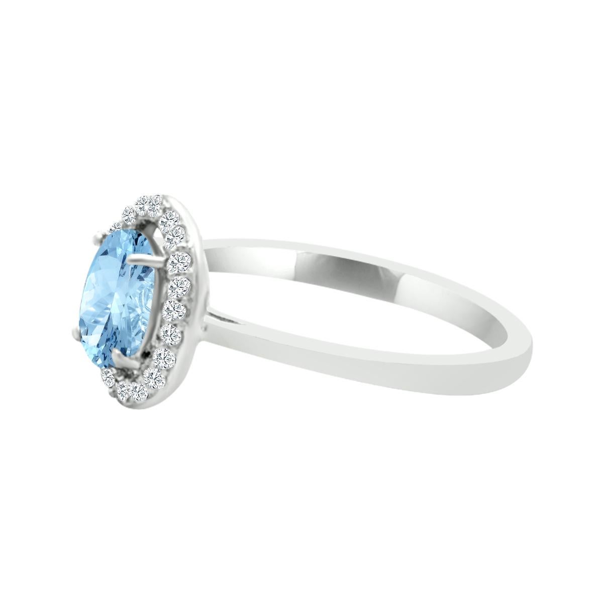 Oval Cut 14K White Gold 0.70cts Aquamarine And Diamond Ring. Style# TS1310AQR 22028/10 For Sale