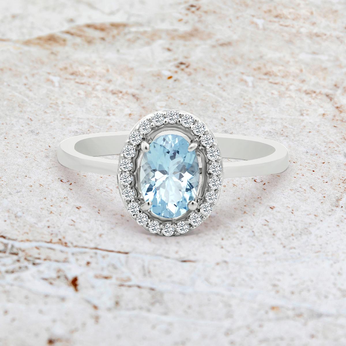 Women's 14K White Gold 0.70cts Aquamarine And Diamond Ring. Style# TS1310AQR 22028/10 For Sale