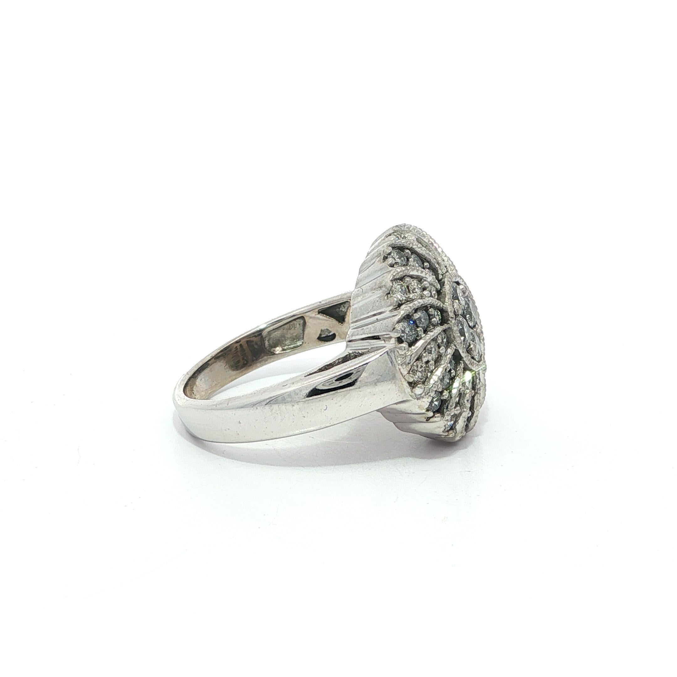 14k Weißgold 0,70ctw Runde Brillant Salz & Pfeffer Diamant Spiral Ring (Brillantschliff) im Angebot