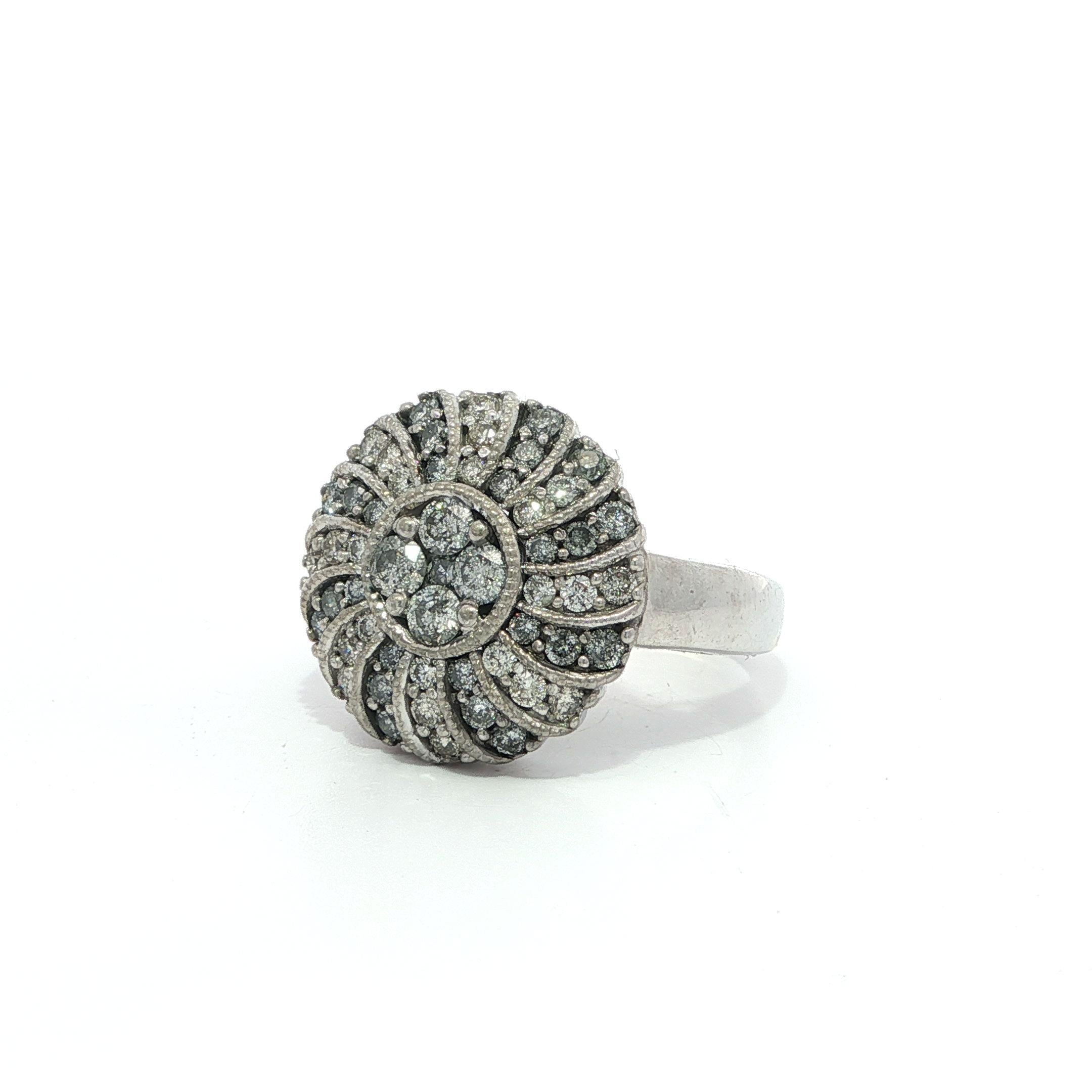 14k Weißgold 0,70ctw Runde Brillant Salz & Pfeffer Diamant Spiral Ring im Angebot 2