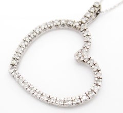 14 Karat White Gold 0.70 Carat Open Large Diamond Heart Pendant Necklace
