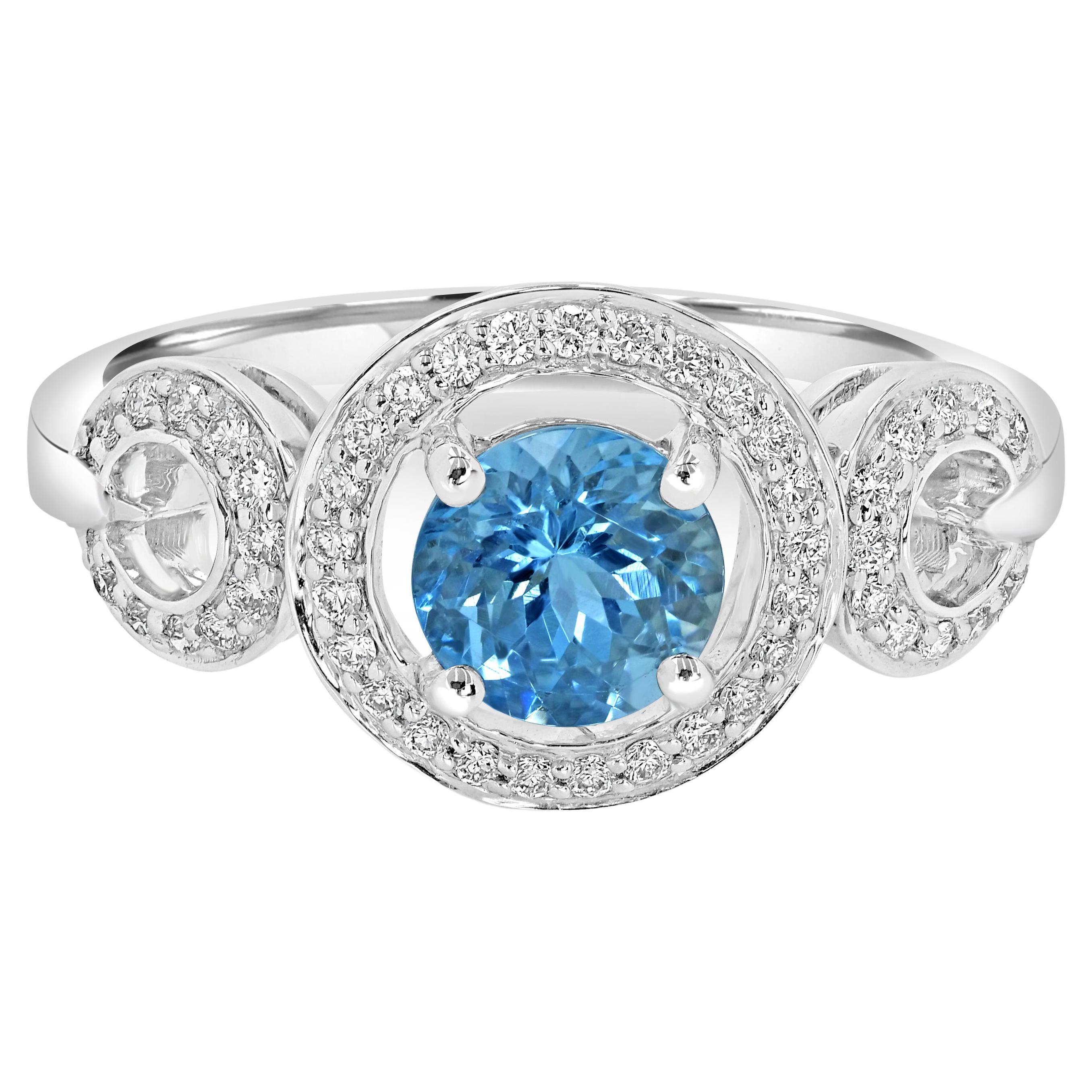 14K White Gold 0.72cts Aquamarine and Diamond Ring, Style# TS1192AQR For Sale