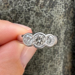 14k White Gold 0.72ctw Round Bezel & Half Bezel Diamond 3 Stones Ring