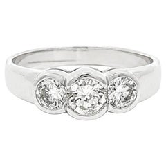 14k White Gold 0.72ctw Round Bezel & Half Bezel Diamond 3 Stones Ring