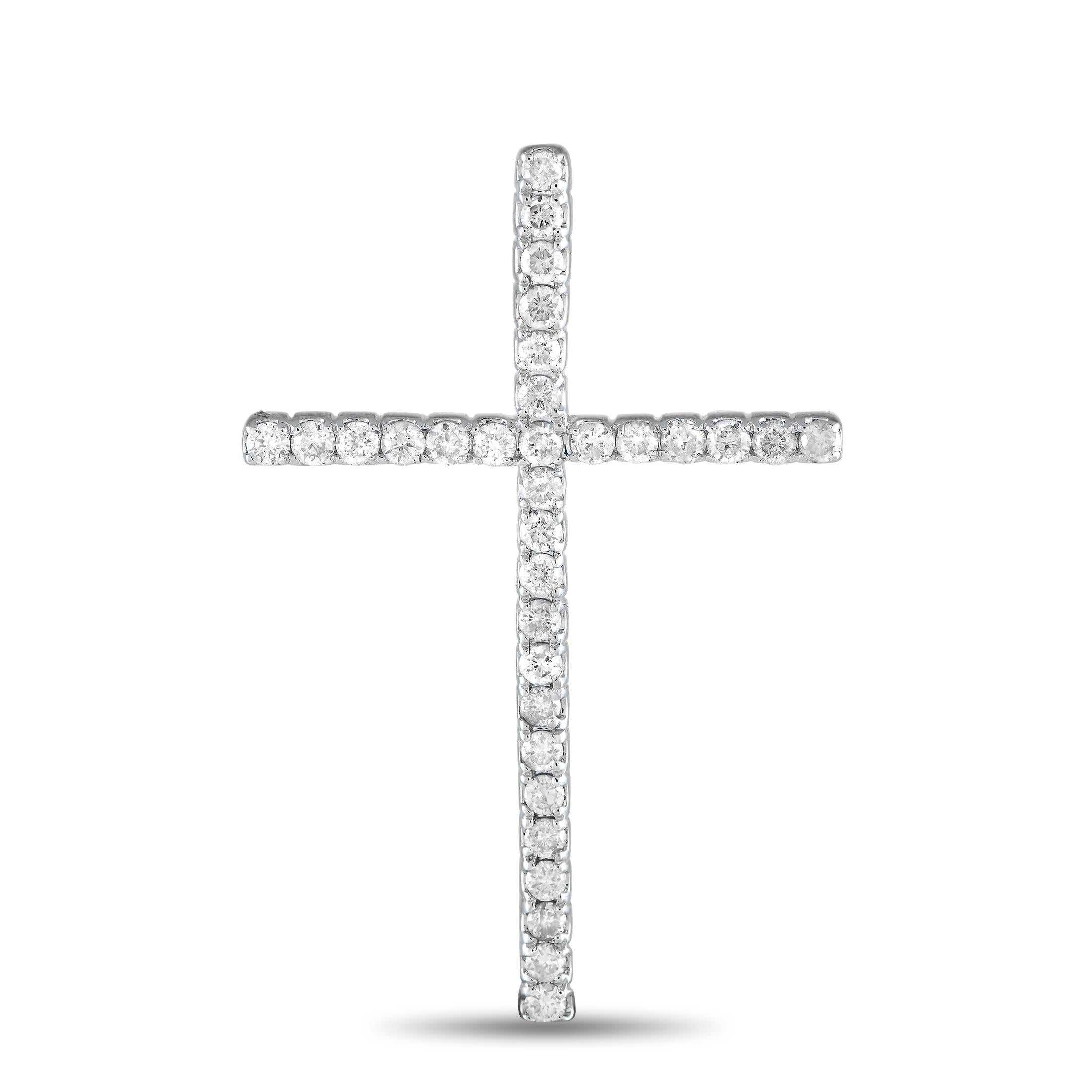 Pendentif croix en or blanc 14 carats avec diamants 0,75 carat Neuf - En vente à Southampton, PA