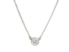 14k White Gold 0.75ctw Bezel G VVS Diamond Solitaire Pendant 17" Link Necklace
