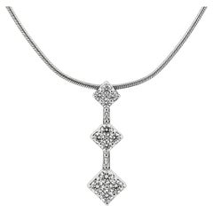 14k White Gold 0.75ctw Diamond Cluster Drop Pendant 16" Snake Chain Necklace