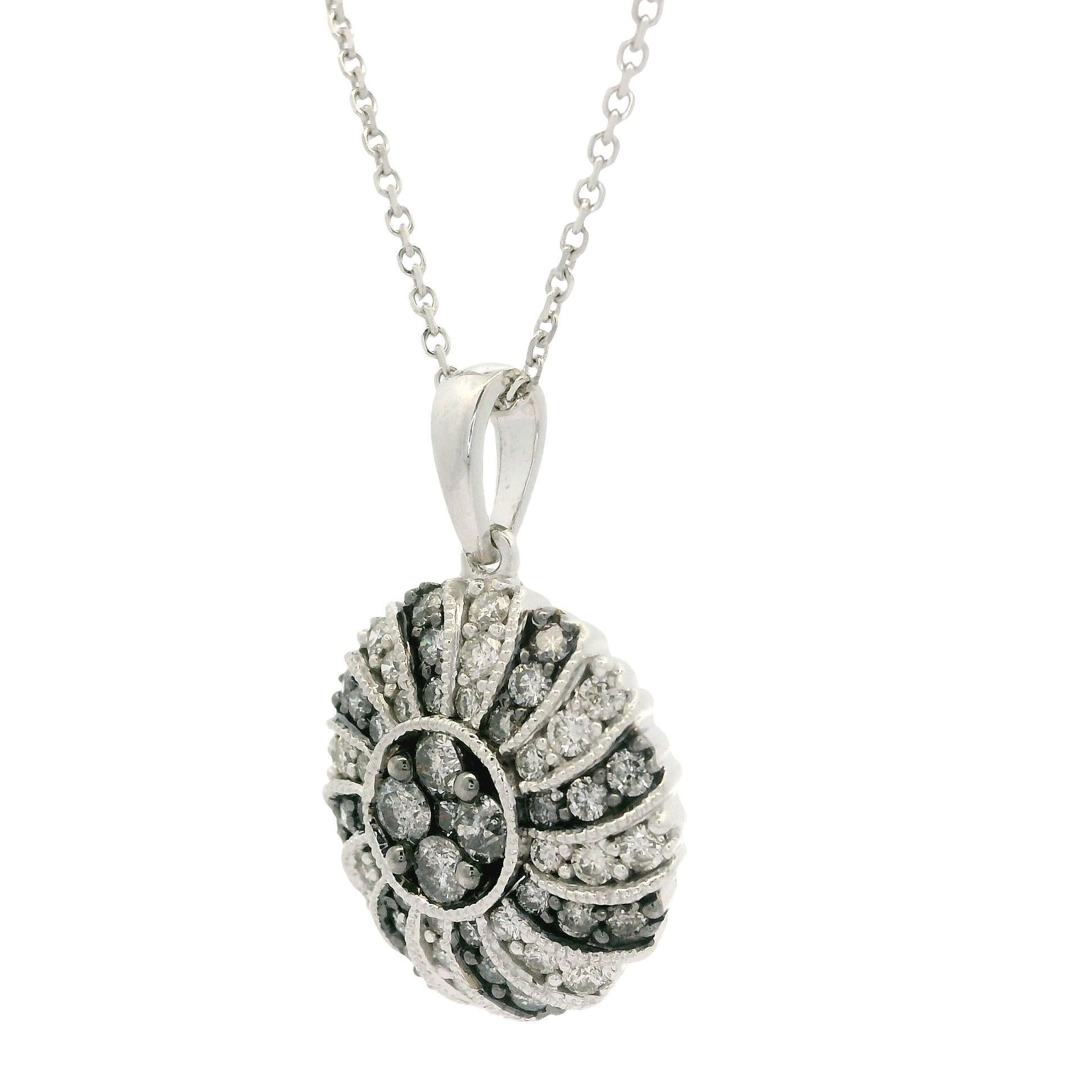 14k Weißgold 0,75ctw Salt & Pepper Diamond Spiral Anhänger Halskette im Angebot 6