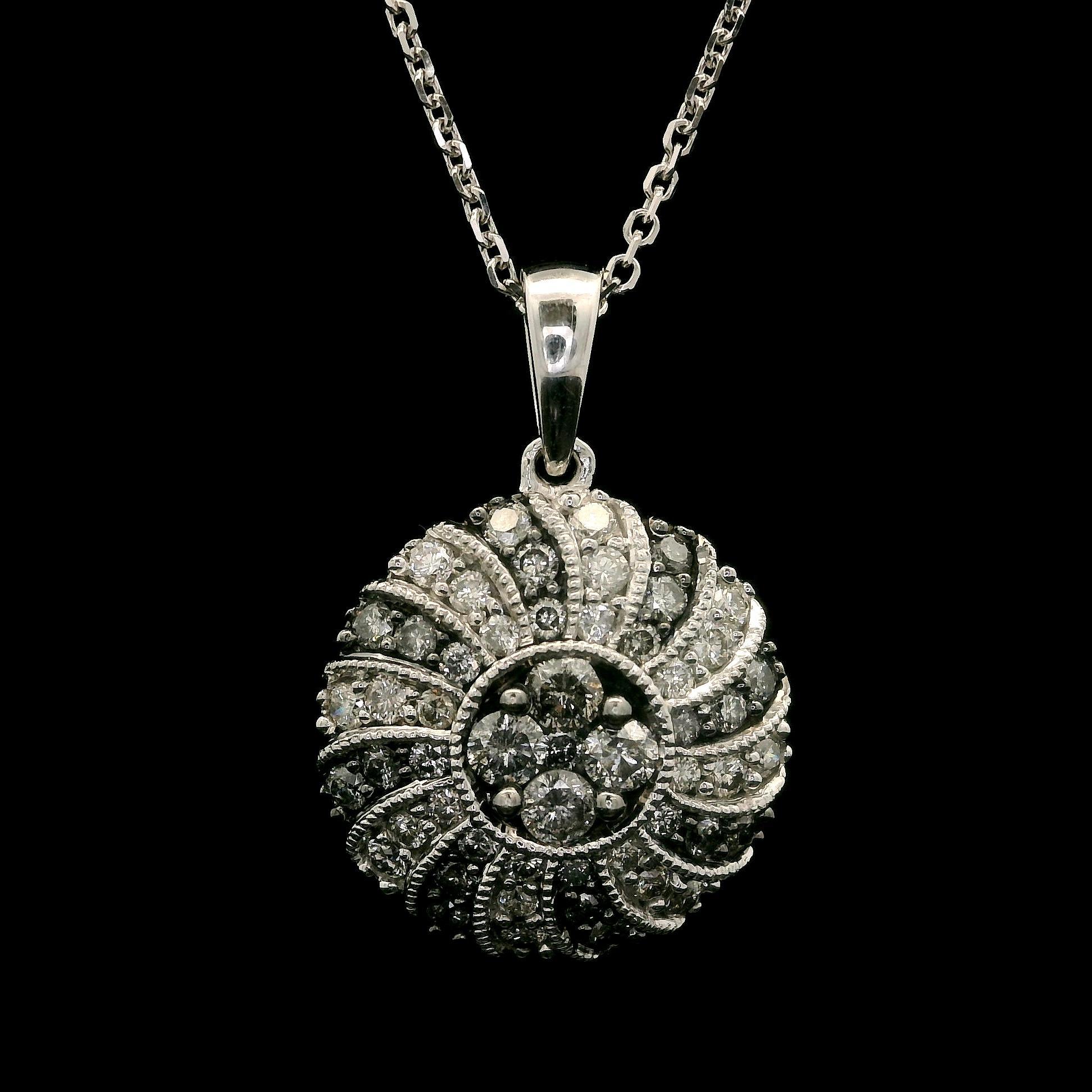 14k Weißgold 0,75ctw Salt & Pepper Diamond Spiral Anhänger Halskette (Brillantschliff) im Angebot