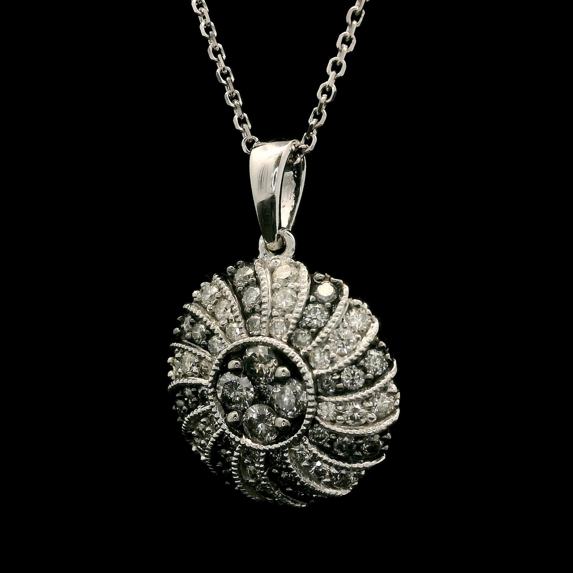 14k Weißgold 0,75ctw Salt & Pepper Diamond Spiral Anhänger Halskette Damen im Angebot