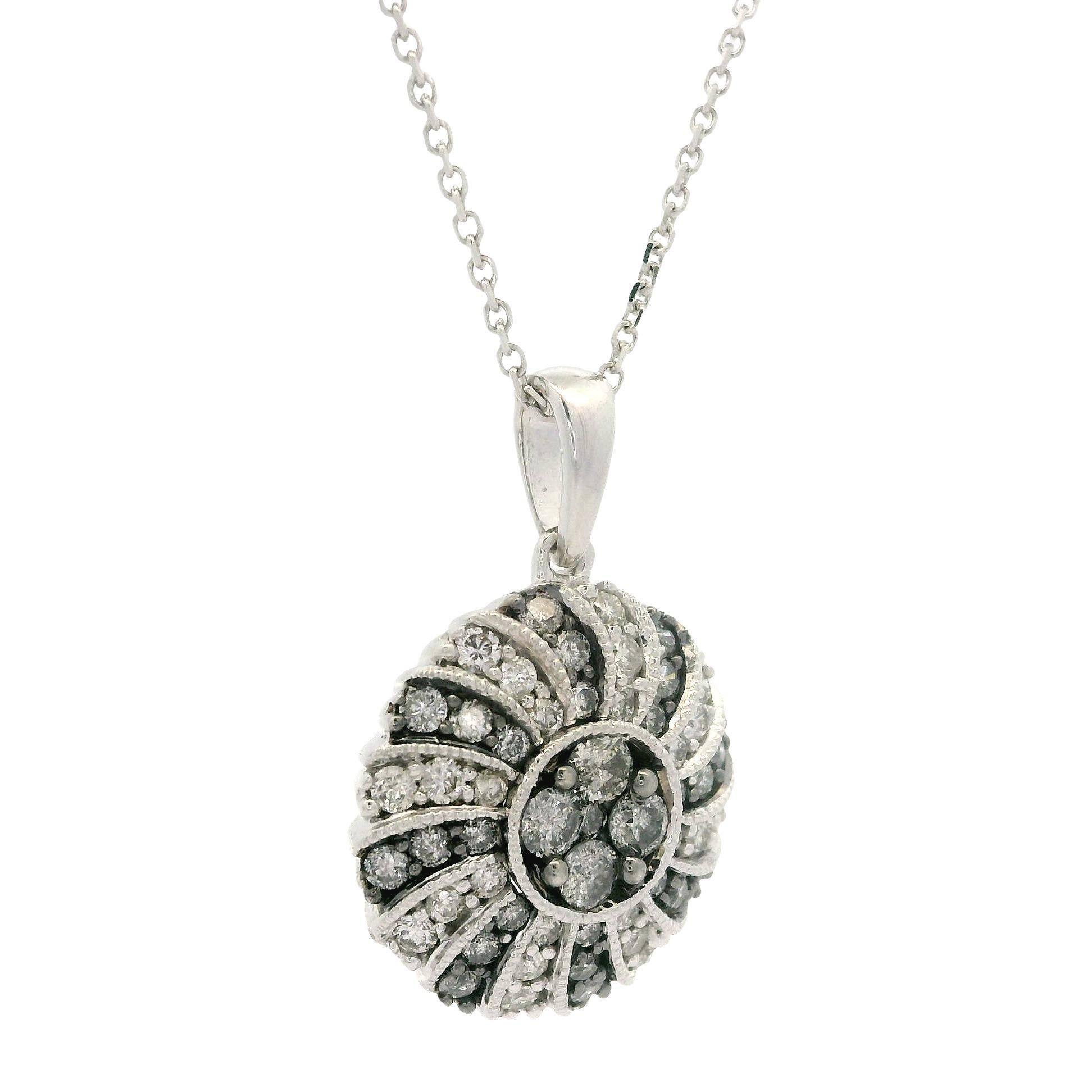 14k Weißgold 0,75ctw Salt & Pepper Diamond Spiral Anhänger Halskette im Angebot 3