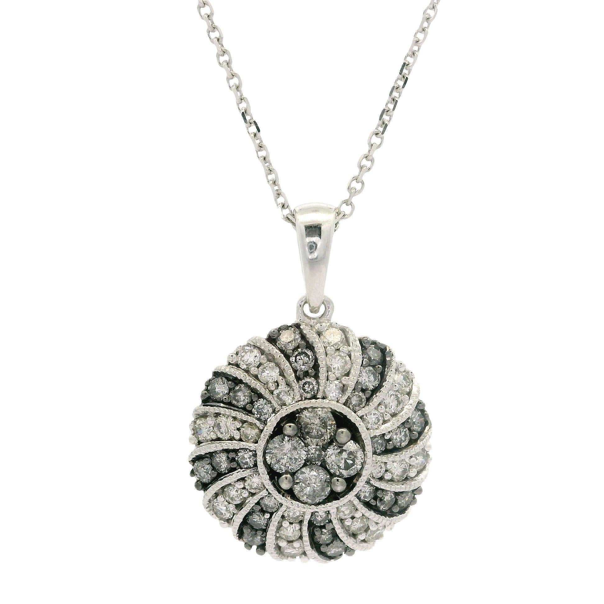 14k Weißgold 0,75ctw Salt & Pepper Diamond Spiral Anhänger Halskette