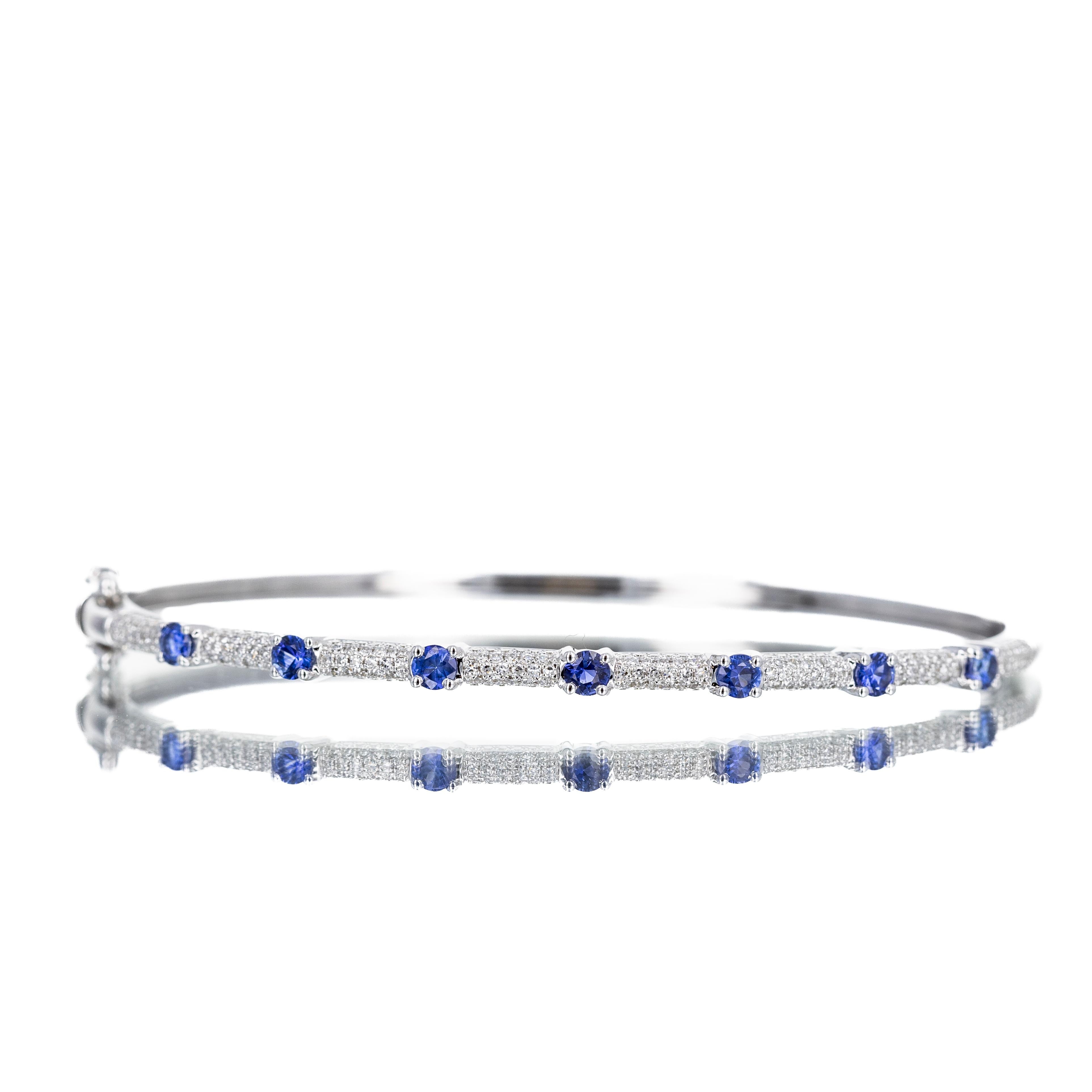 Bracciale Station in oro bianco 14K con zaffiro e diamante da 0,76 carati in vendita 1