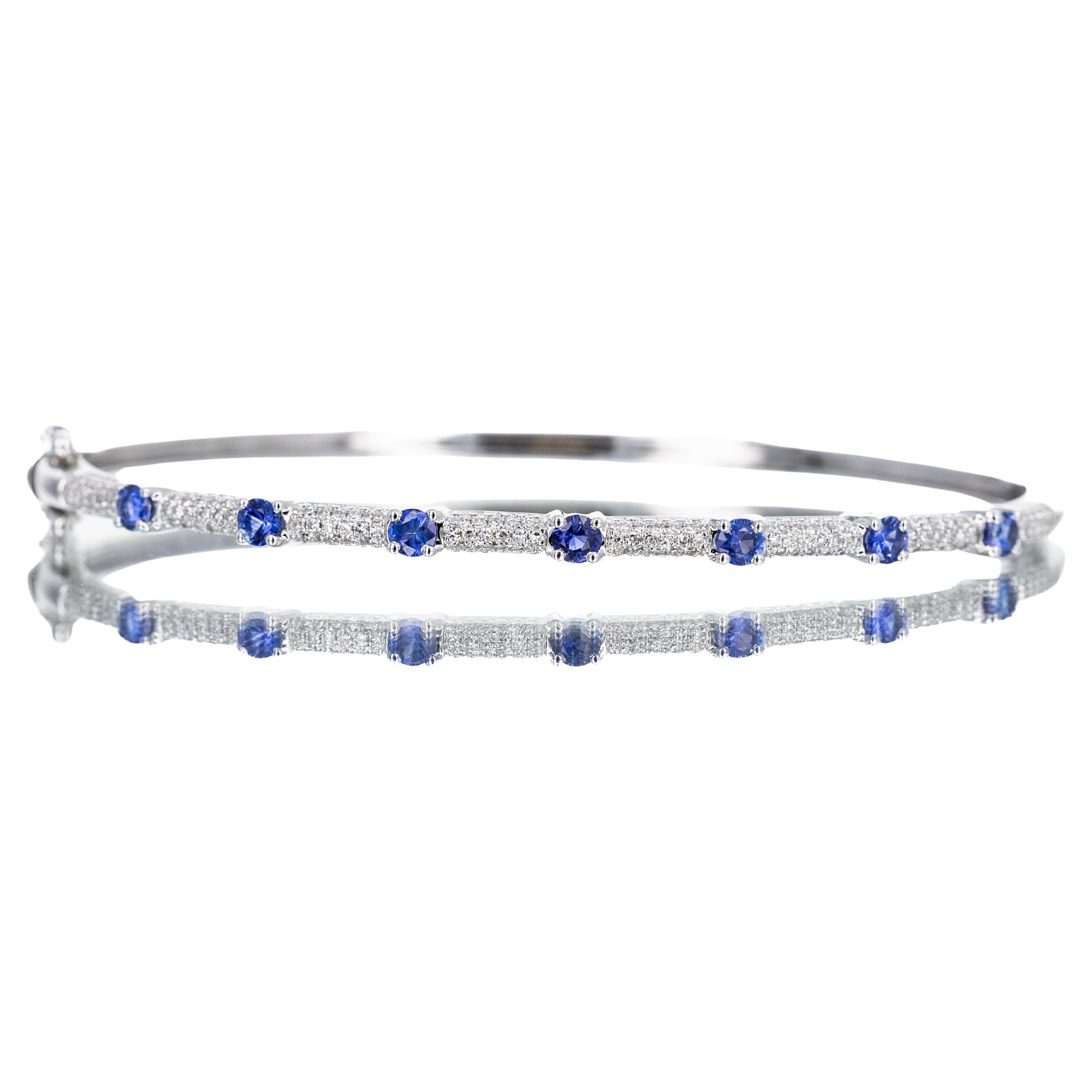 Bracciale Station in oro bianco 14K con zaffiro e diamante da 0,76 carati