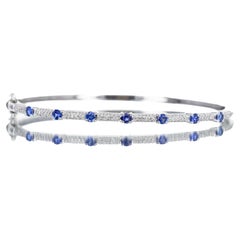 14K White Gold 0.76 Carats Sapphire Diamond Station Bangle
