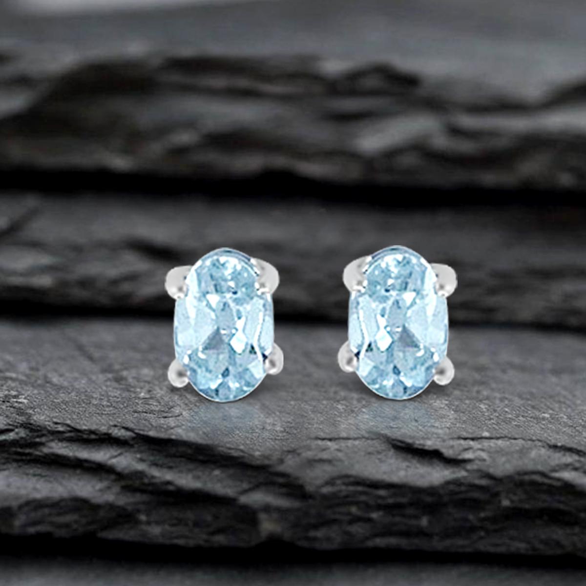 Oval Cut 14K White Gold 0.77cts Aquamarine Earring, Style# TS1323AQE For Sale