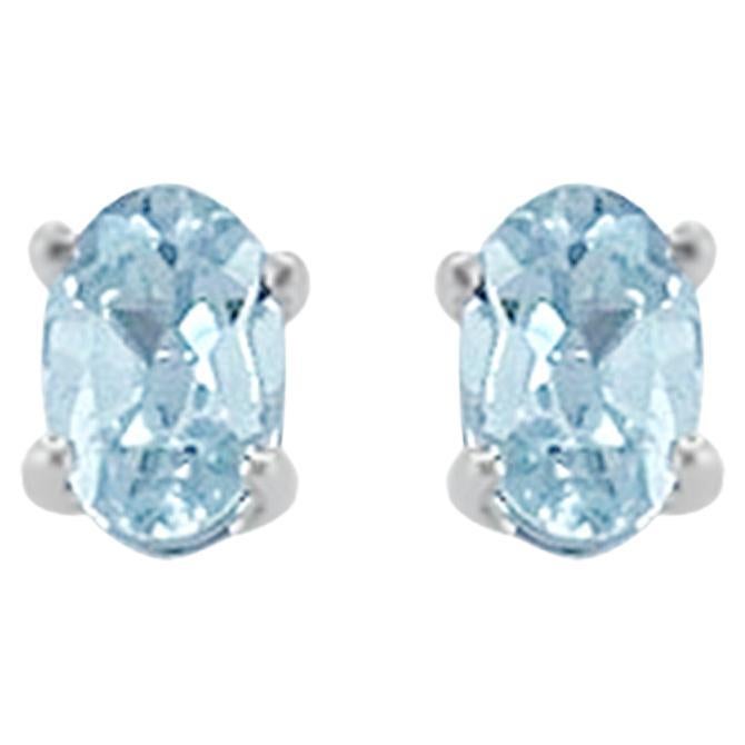 Boucles d'oreilles en or blanc 14 carats avec aigue-marine de 0,77 carat, style TS1323AQE