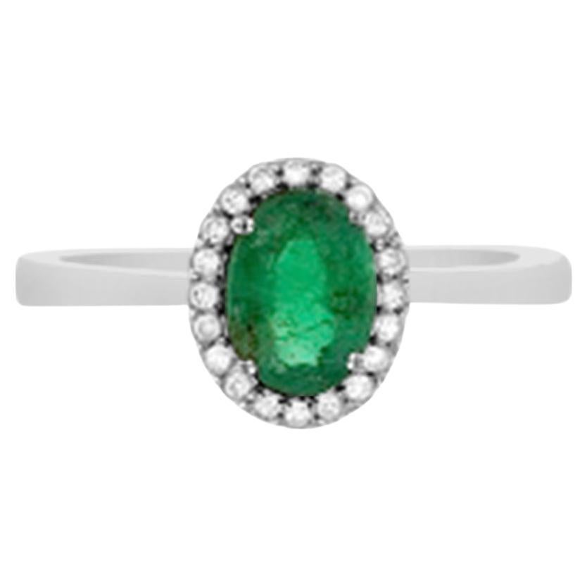 14K White Gold 0.77cts Emerald and Diamond Ring. Style# TS1118R For Sale