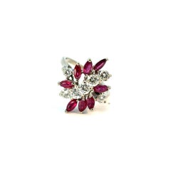 14k White Gold 0.77ctw Diamond Red Gemstone Cluster Ring