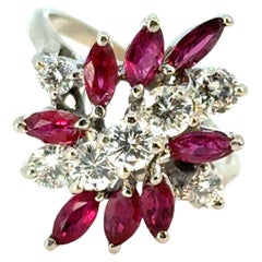 14k White Gold 0.77ctw Diamond Red Gemstone Cluster Ring