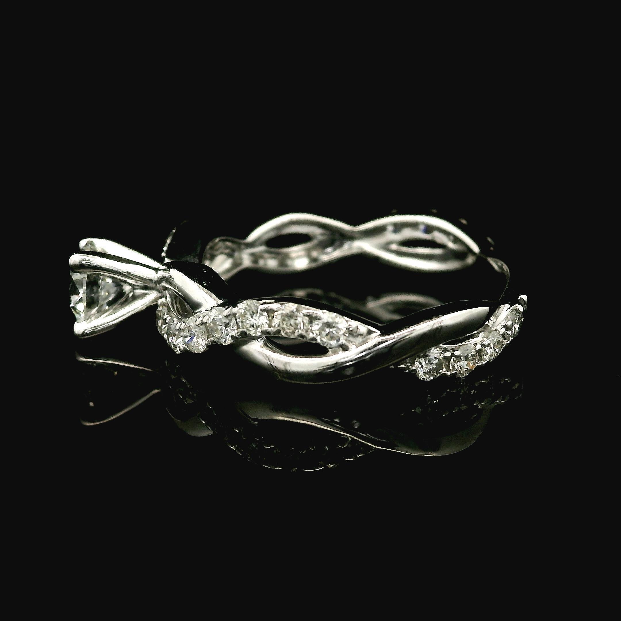 14K White Gold 0.78ctw Diamond Modern Twisted Braided Petite Engagement Ring For Sale 5