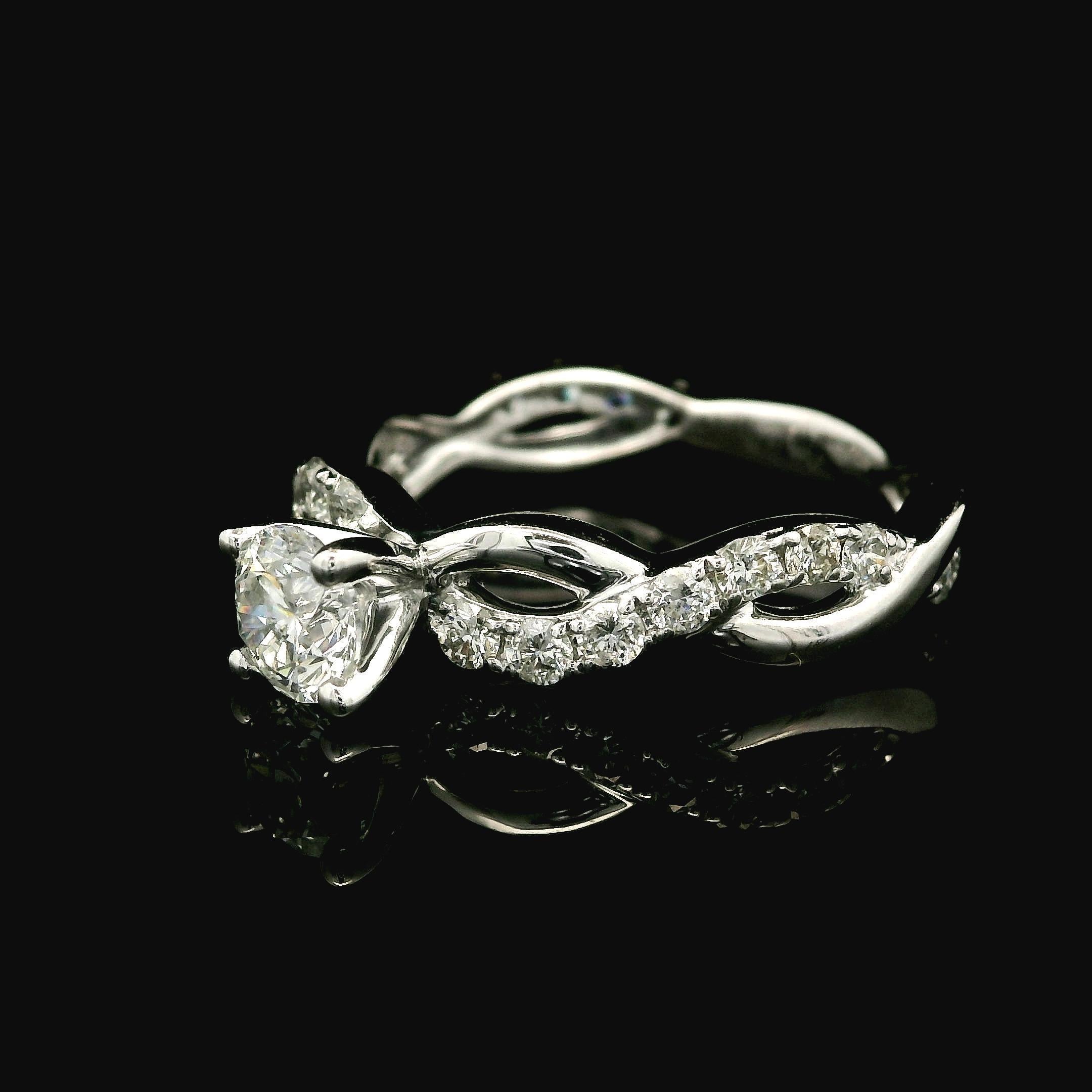 14K White Gold 0.78ctw Diamond Modern Twisted Braided Petite Engagement Ring For Sale 6