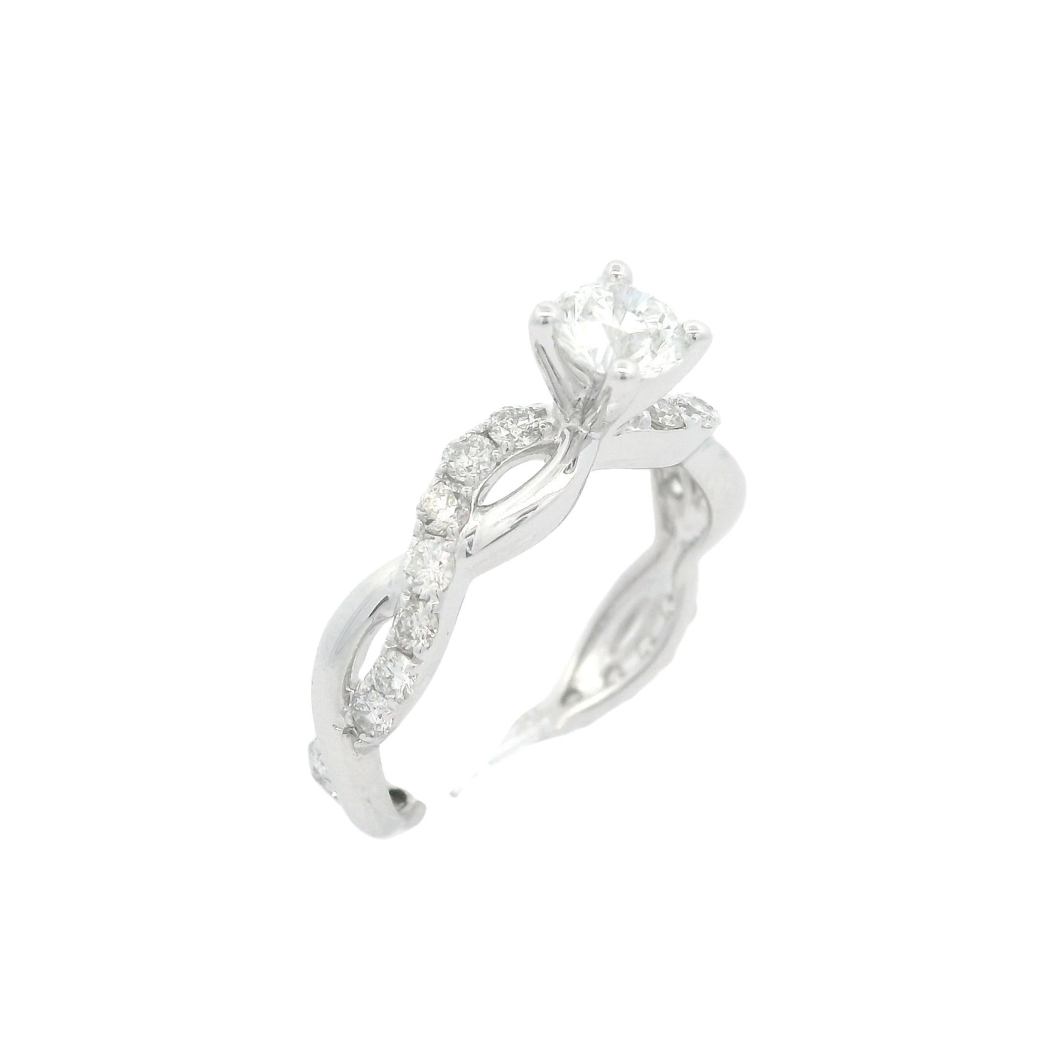 14K White Gold 0.78ctw Diamond Modern Twisted Braided Petite Engagement Ring For Sale 7