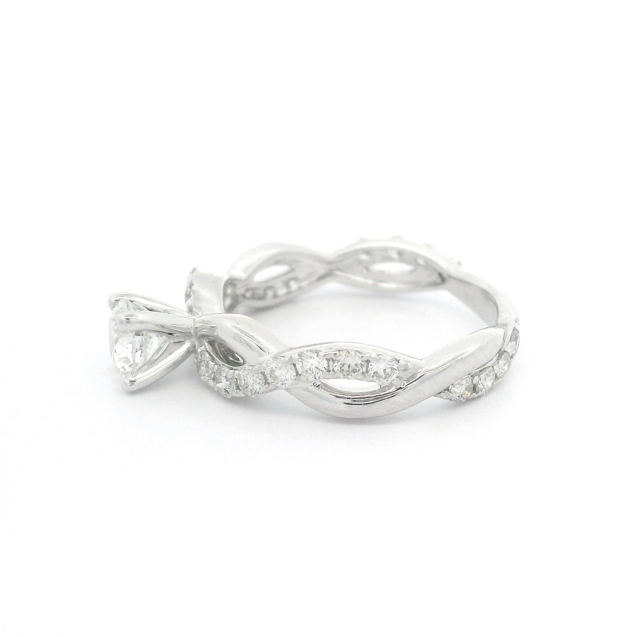 14K White Gold 0.78ctw Diamond Modern Twisted Braided Petite Engagement Ring For Sale 8