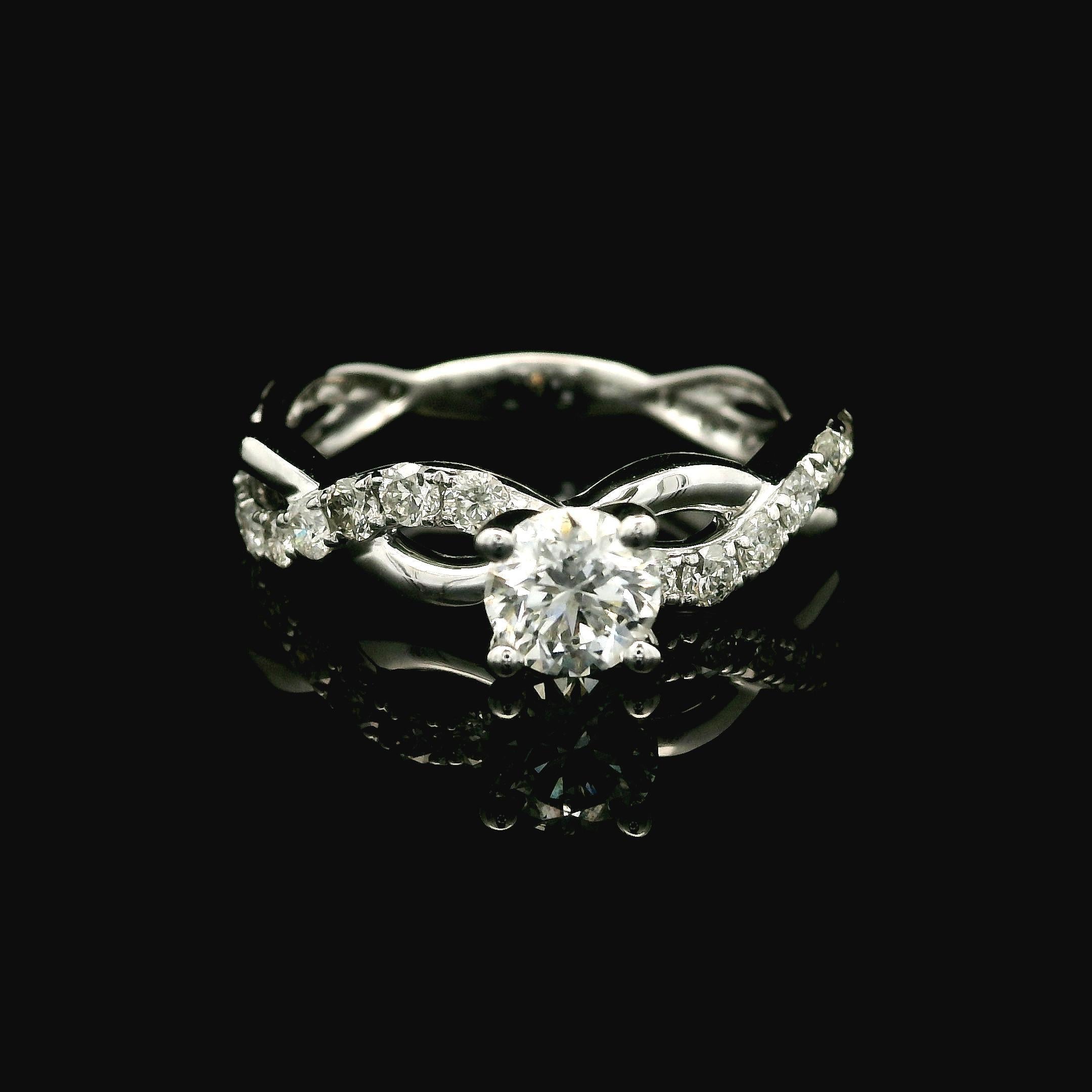 14K White Gold 0.78ctw Diamond Modern Twisted Braided Petite Engagement Ring For Sale 10