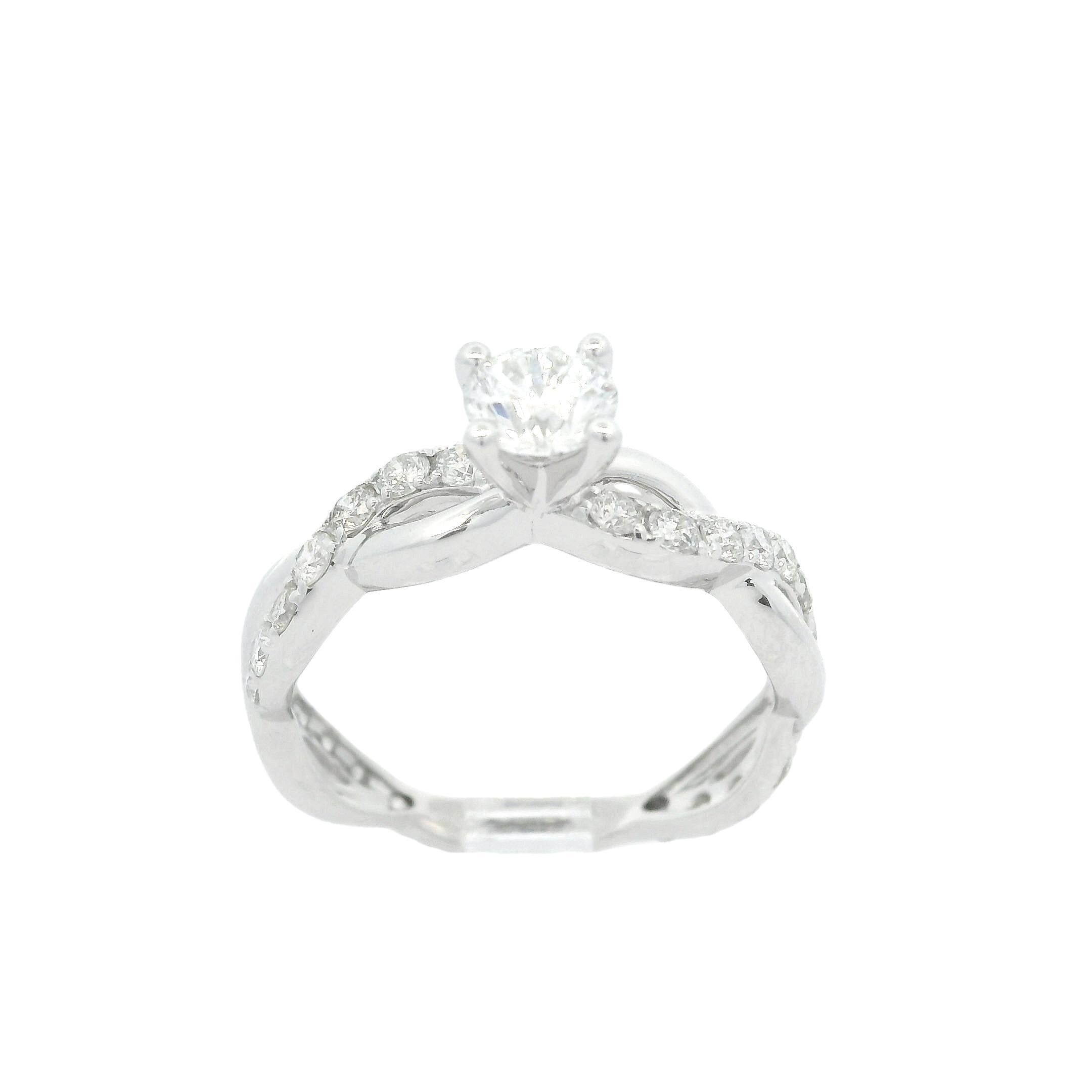Stone(s): 
(1) Natural Genuine Diamond - Fiery Round Brilliant Cut - Prong Set - SI1 Clarity - G Color - 0.38ct (approx.)
(22) Natural Genuine Diamond - Round Brilliant Cut - Pave Set - SI1-I1 Clarity - G-I Color - 0.40ctw (approx.)
Total Carat