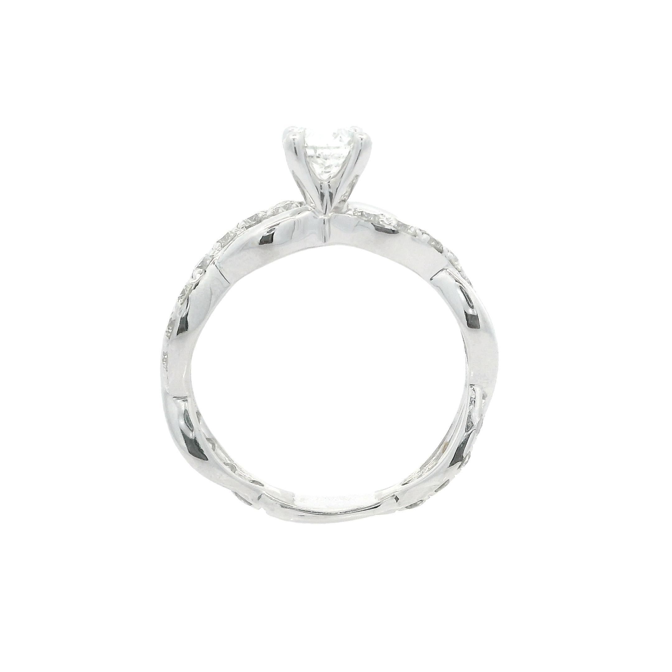 Brilliant Cut 14K White Gold 0.78ctw Diamond Modern Twisted Braided Petite Engagement Ring For Sale